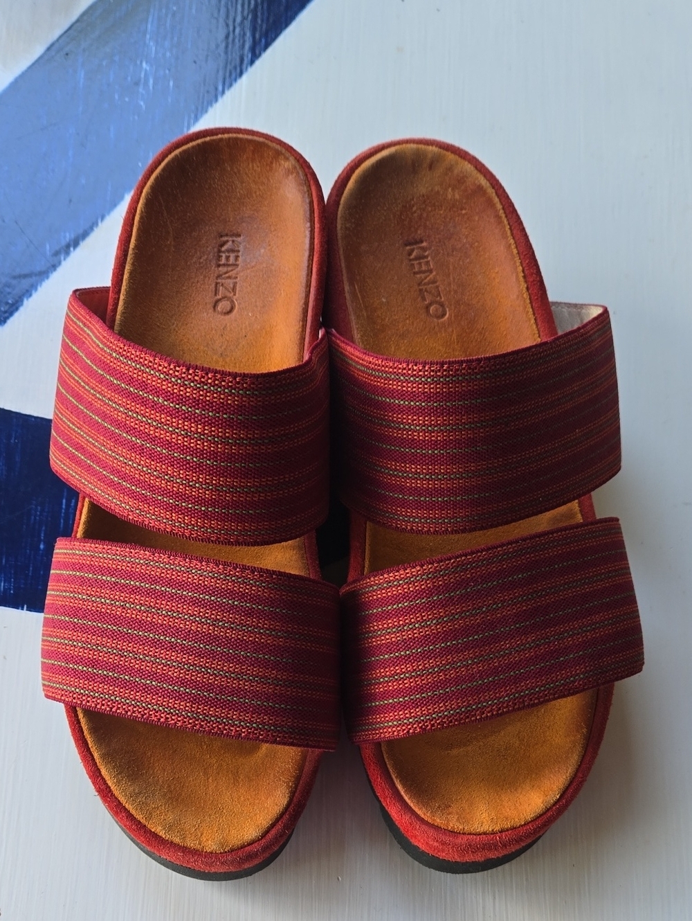Kenzo Red And Orange Stripe Slide On Sandal Size 6